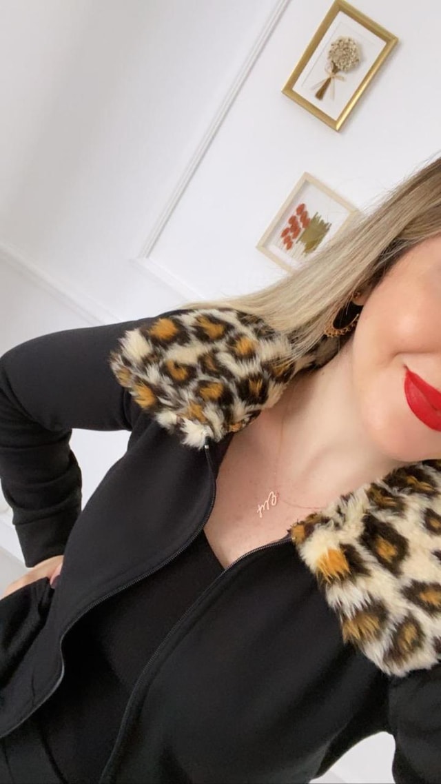 İthal Peluş Leopar Detaylı Siyah Takım