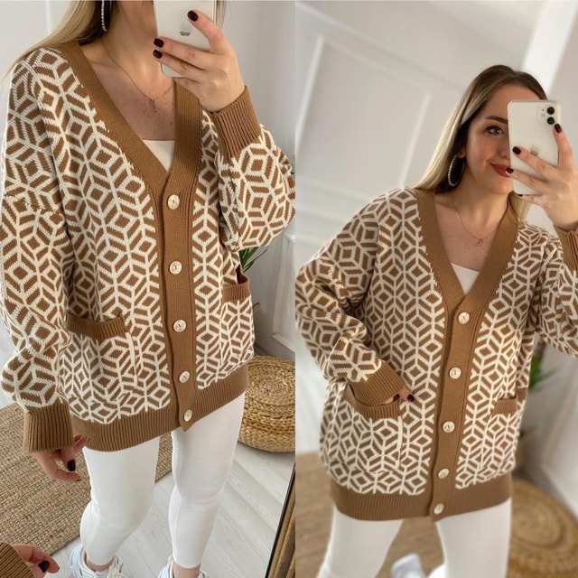 Kahverengi Detaylı Cepli Hirka