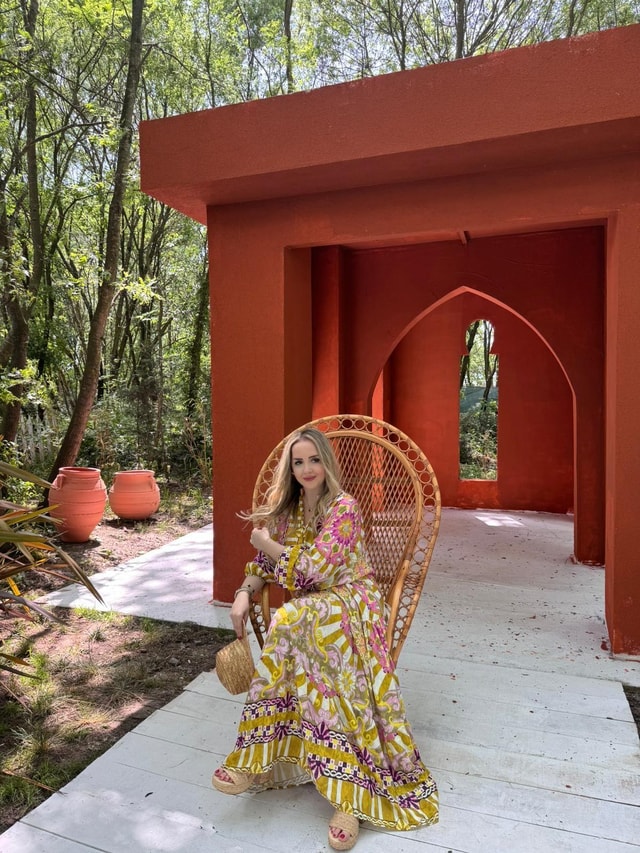 Katleya Model Pembe Sari Çiçekli Elbise