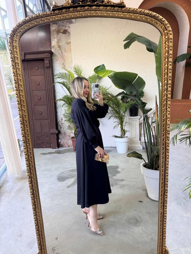 Lady Gül Detaylı Tasarım Elbise Lacivert