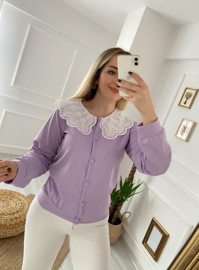 Lila Bebe Yaka Sweat Hırka