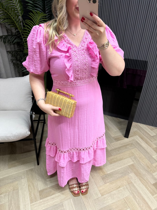 Lina Fisto Detaylı Tasarım Elbise Pembe