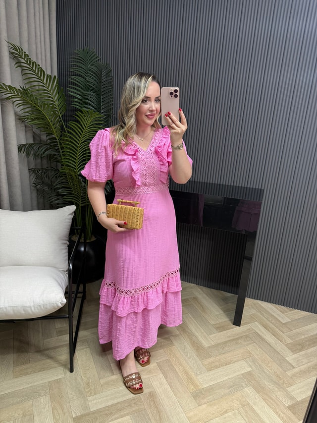 Lina Fisto Detaylı Tasarım Elbise Pembe