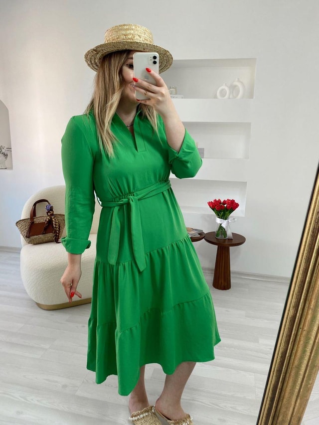 Linda Yeşil Midi Boy Elbise