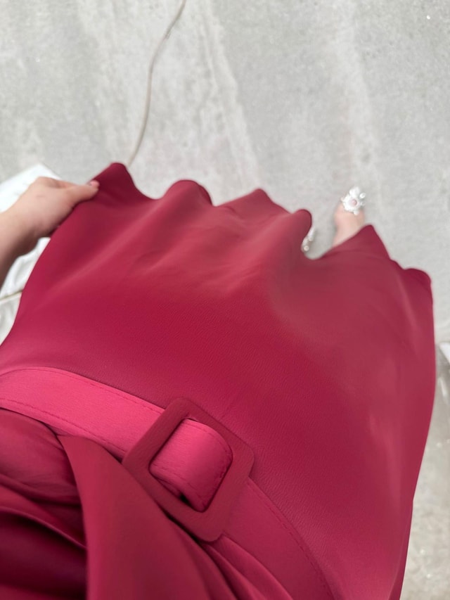 Liza Balon Kol Tasarım Saten Elbise Bordo