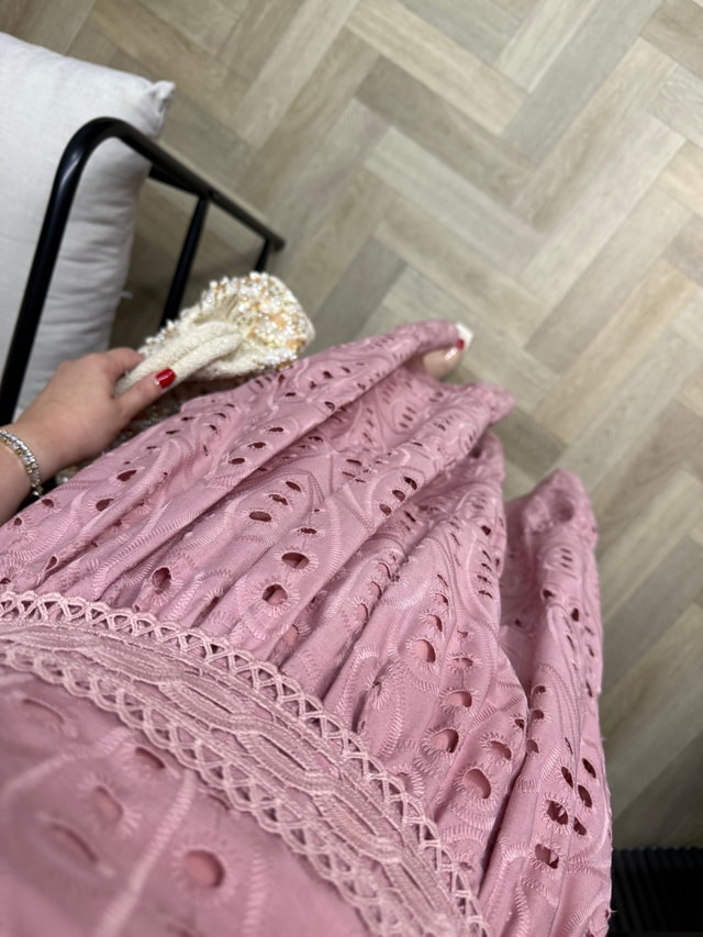 Lorin Kolları Lastikli Tasarım Fisto Elbise Gül Kurusu