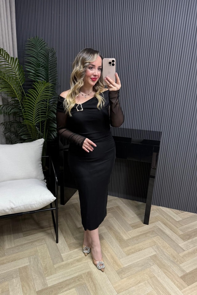 Madonna Yaka Gold Yaka Detaylı Tül Elbise 