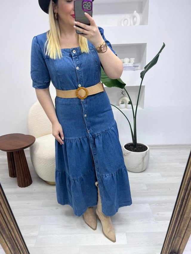 Marka Model Tasarım Düğmeli Kot Elbise