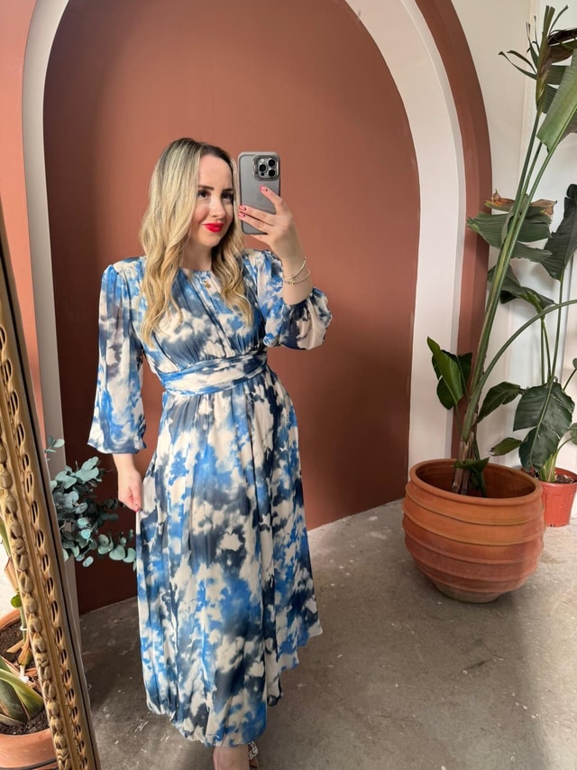Melissa Bel Detaylı Şifon Elbise Mavi