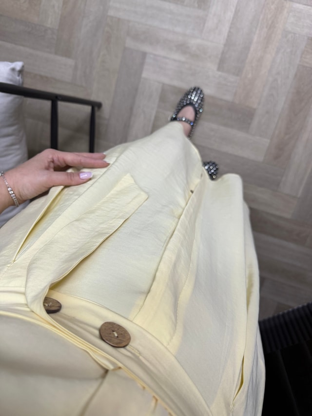 Miyase Beli Lastıkli Tensel Elbise Sarı 