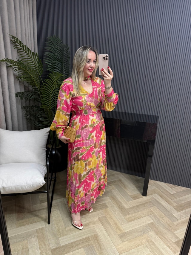 Orj Marka Model Renkli Şifon Elbise 