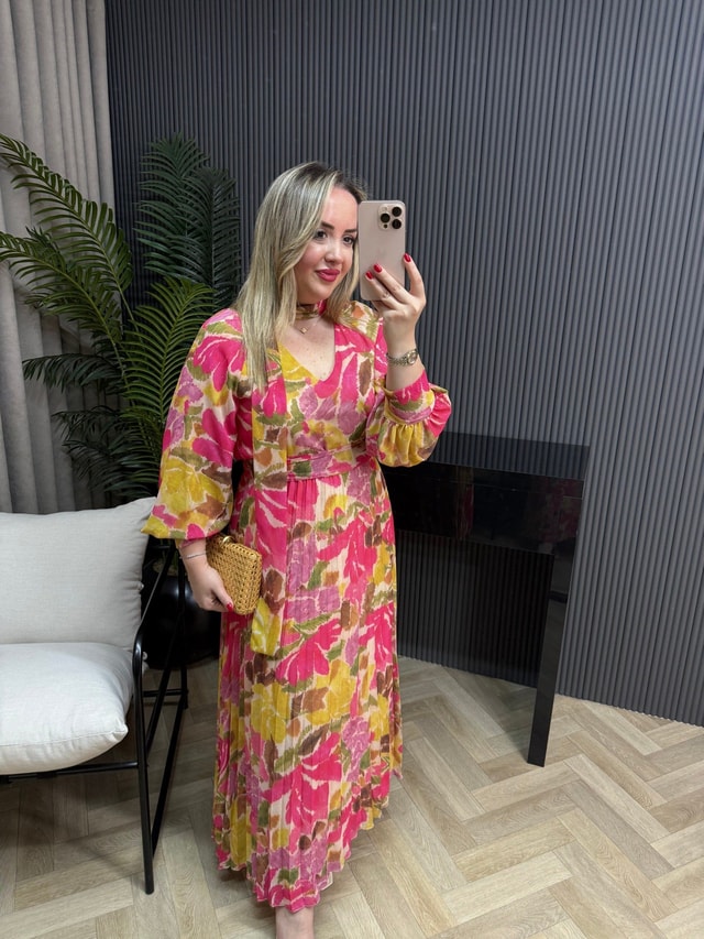 Orj Marka Model Renkli Şifon Elbise 