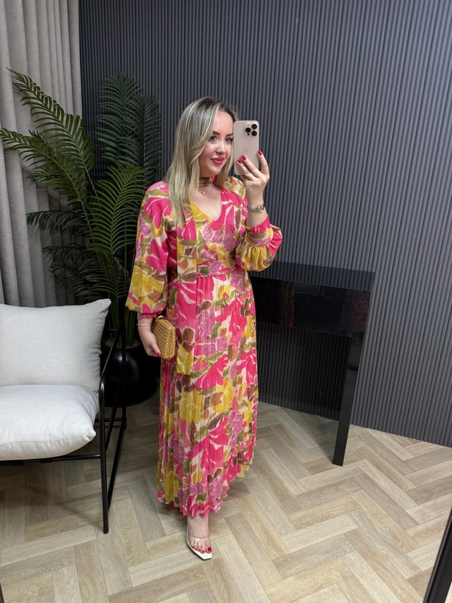 Orj Marka Model Renkli Şifon Elbise 