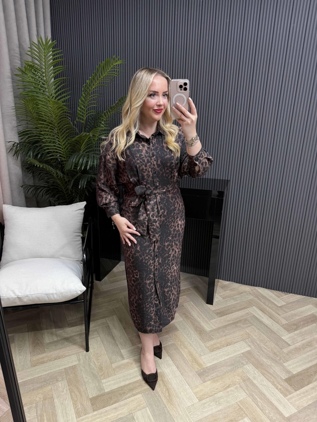 Orj Marka Model Tensel Elbise Leopar