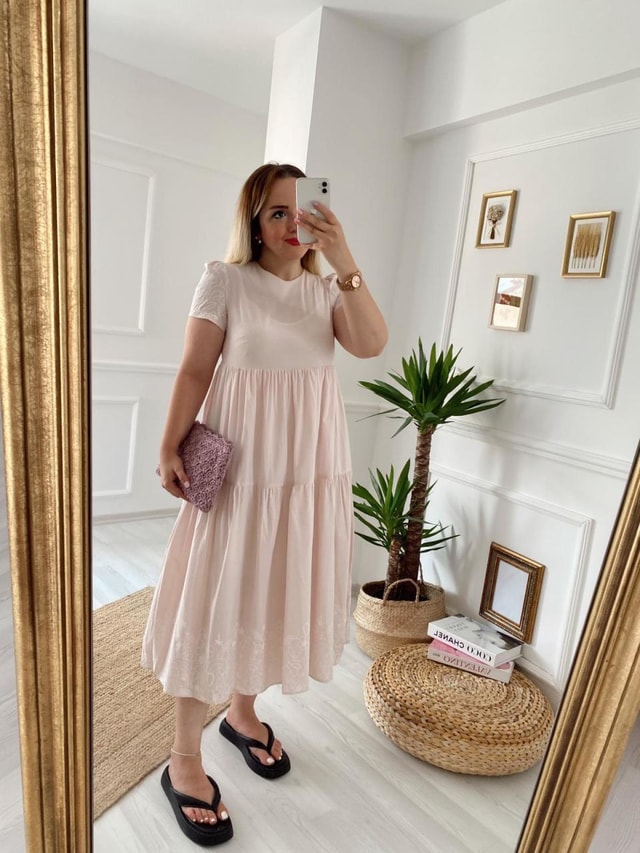 Pamuk Poplin Elbise Toz Pembe