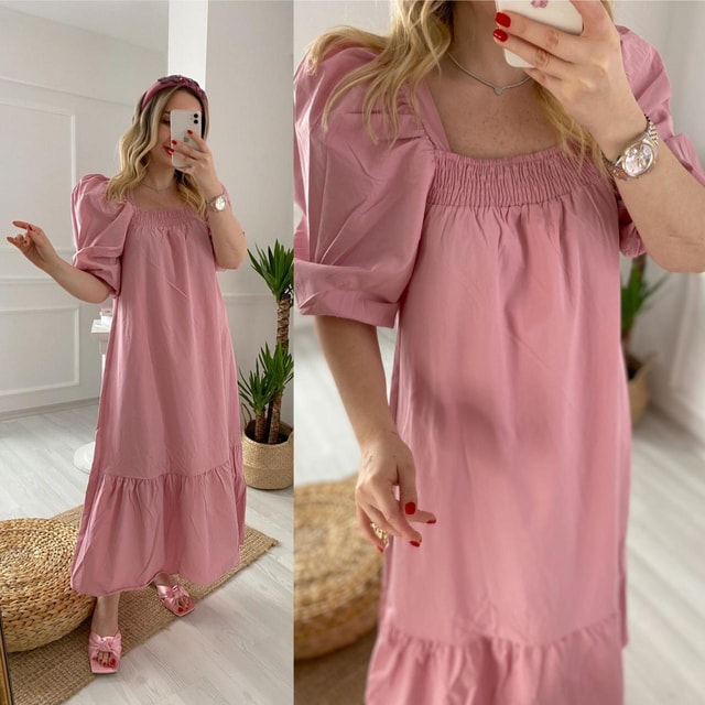 Pembe Balon Kol Elbise