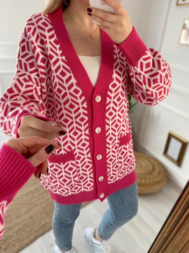 Pembe Detaylı Cepli Hırka
