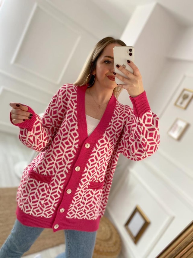 Pembe Detaylı Cepli Hırka