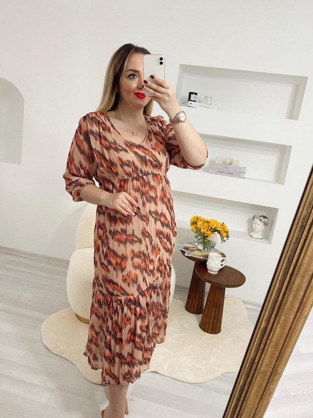 Pembe Şifon Beli Lastikli Elbise