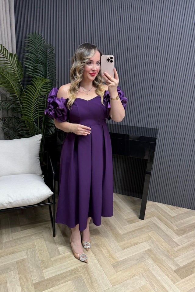 Queen Madonna Yaka Tasarım Elbise Mor