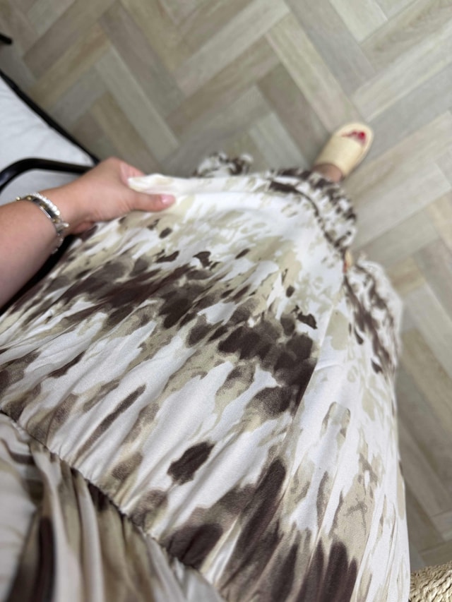Serena Model Kahverengi Bulut Desen Elbise