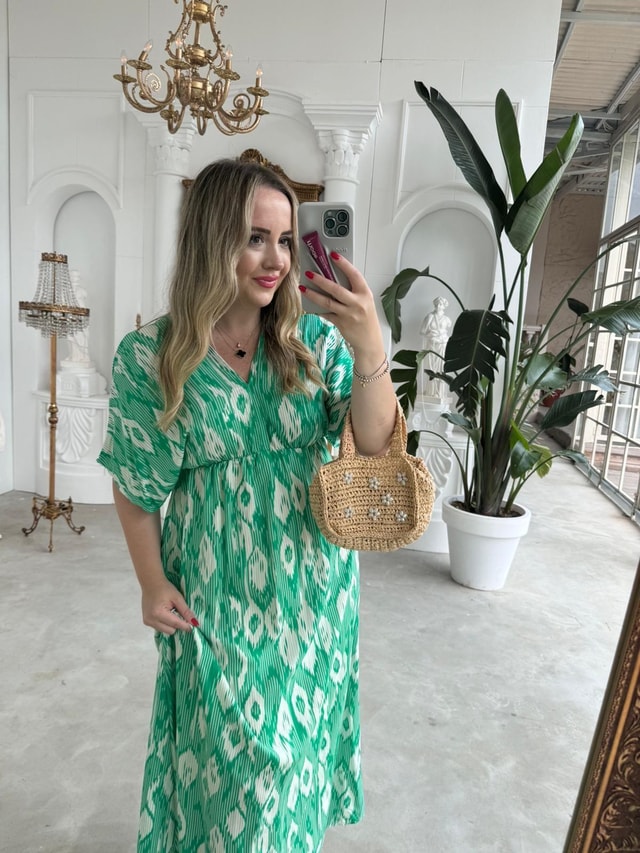 Serena Yırtmaçsiz Maxi Boy Damla Model Yeşil Renk Elbise