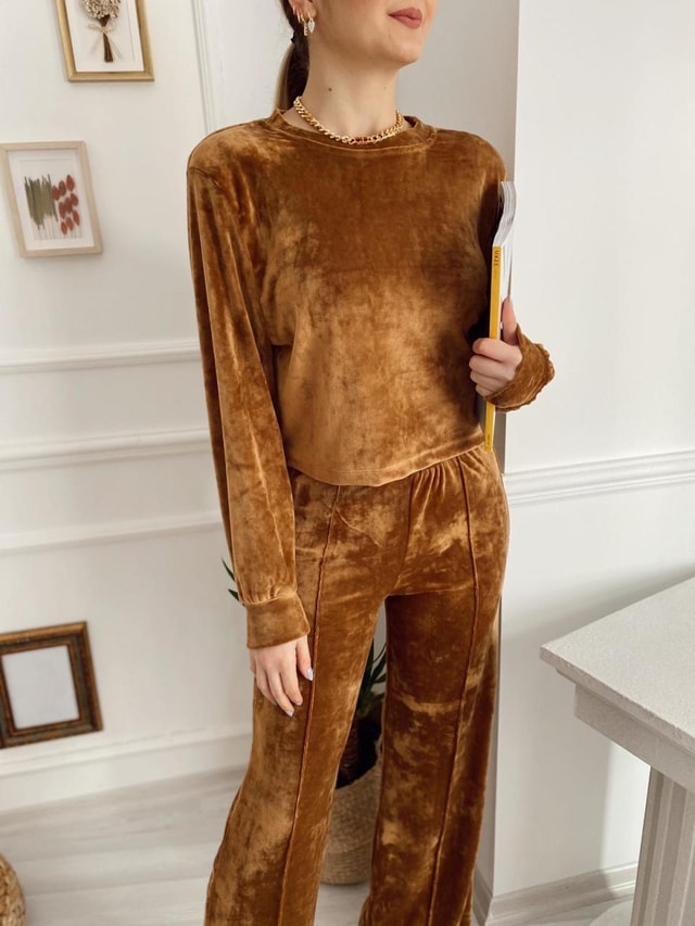 Vatkalı Fransız Kadife Takım  Camel