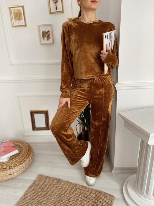Vatkalı Fransız Kadife Takım  Camel