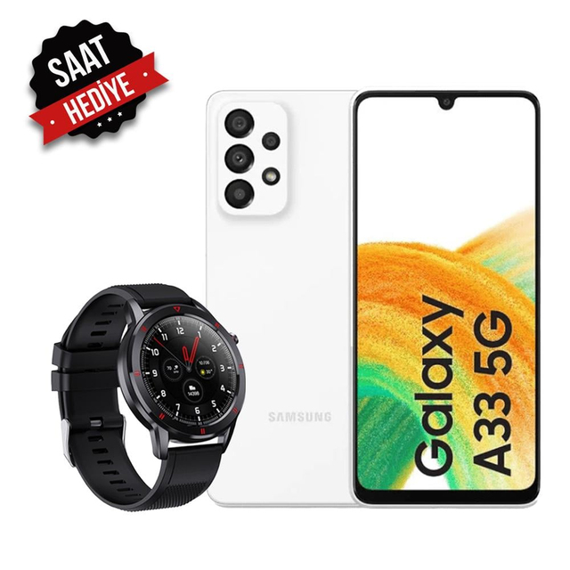 Yenilenmiş Samsung Galaxy A33 5G White 128GB A Kalite + İkinci El Case 4U C1 Akıllı Saat Black (12 Ay Garantili)