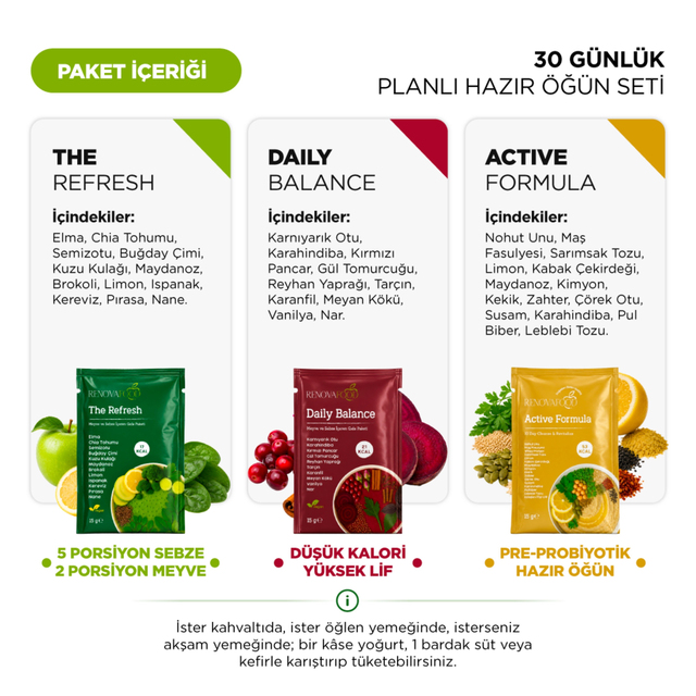 30 Günlük Planlı Hazır Öğün Paketi (Günde 1 Öğün Kolaylığı)