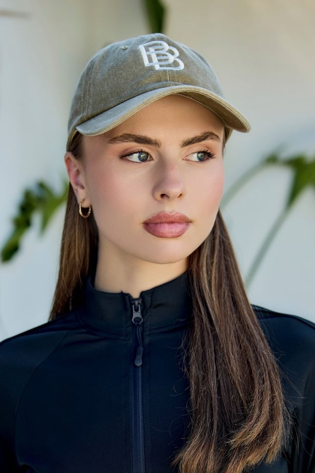 Hâki BB Nakışlı Eskitme Cap Şapka