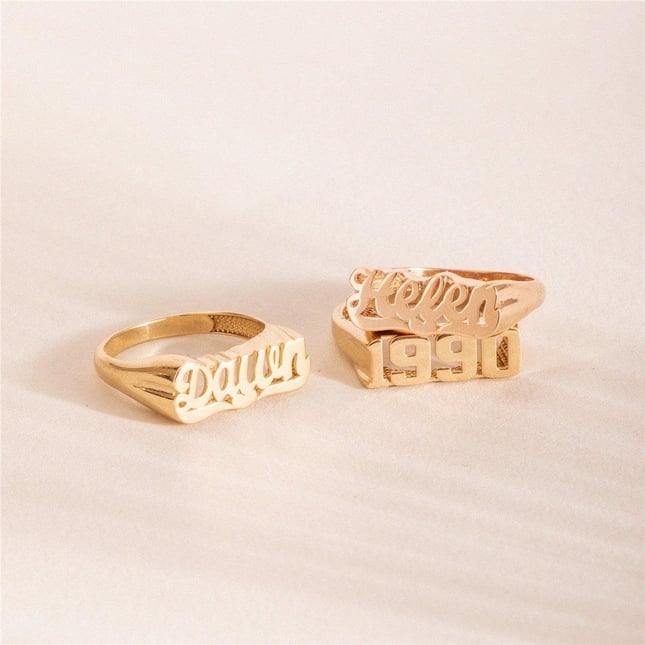 Old English Name Custom Gothic 3D Band Solid Gold Ring