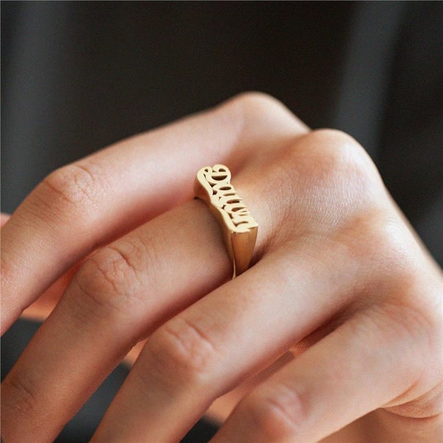 Old English Name Custom Gothic 3D Band Solid Gold Ring