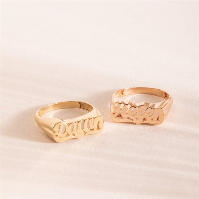 Old English Name Custom Gothic 3D Band Solid Gold Ring