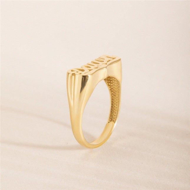 Old English Name Custom Gothic 3D Band Solid Gold Ring