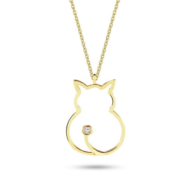 0.01 Karat Pırlanta Kedi Altın Kolye