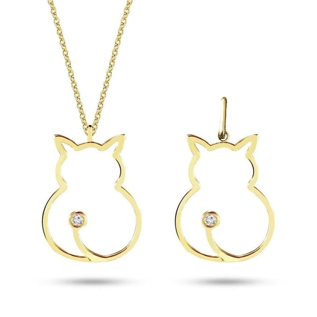 0.01 Karat Pırlanta Kedi Altın Kolye