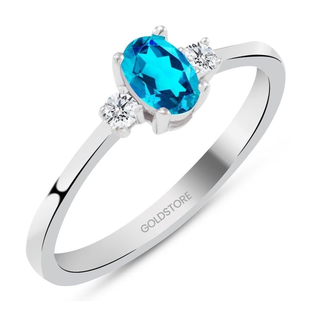 Diamond 3 Stone Oval Oval Topaz Solid Gold Ring