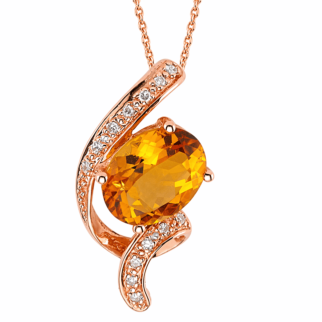 0.10 Karat Pırlanta Oval Sitrin Altın Kolye