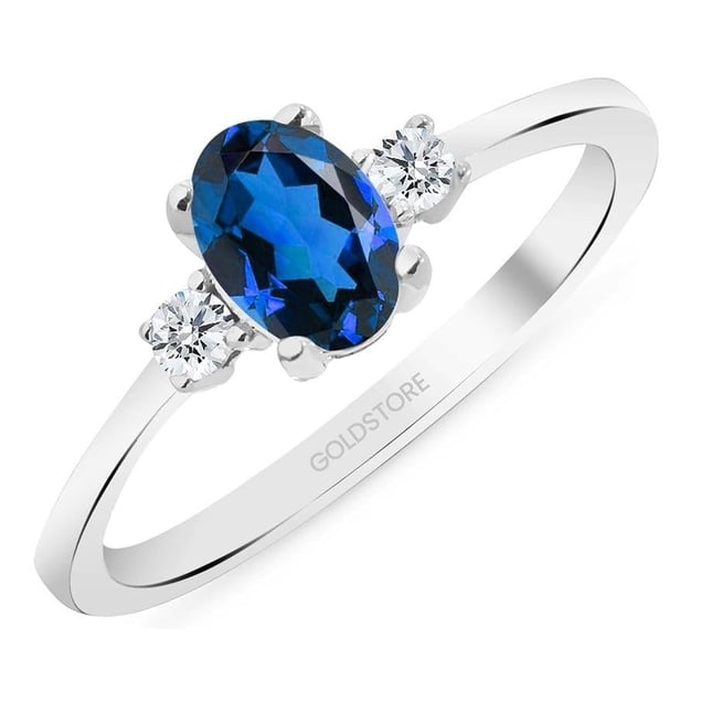 Pırlanta 3 Taş Oval Oval Safir Altın Yüzük