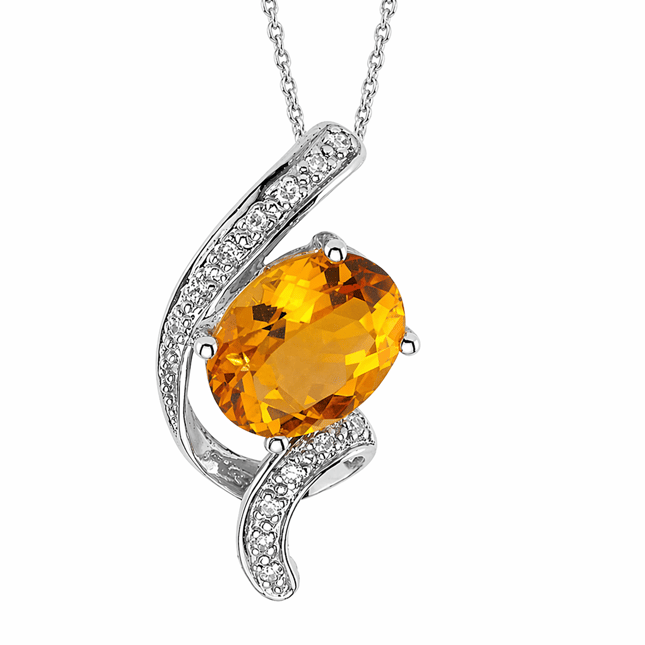 0.10 Karat Pırlanta Oval Sitrin Altın Kolye