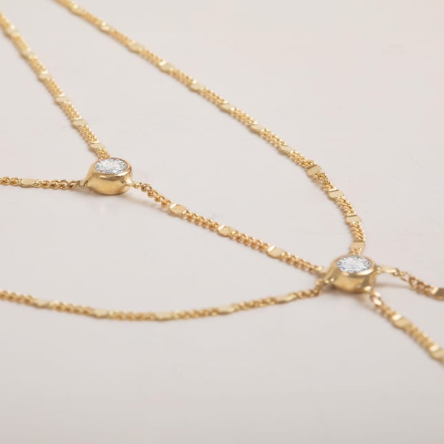 0.19 Karat Pırlanta Çok Sıralı İki Taşlı Gurmet Zincir Altın Şahmeran