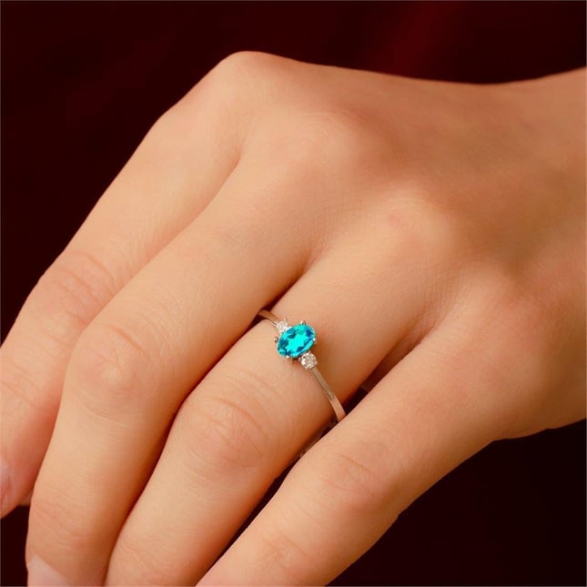 Diamond 3 Stone Oval Oval Topaz Solid Gold Ring