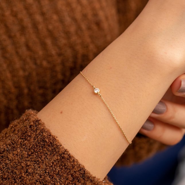 Delicate Diamond Solid Gold Bracelet