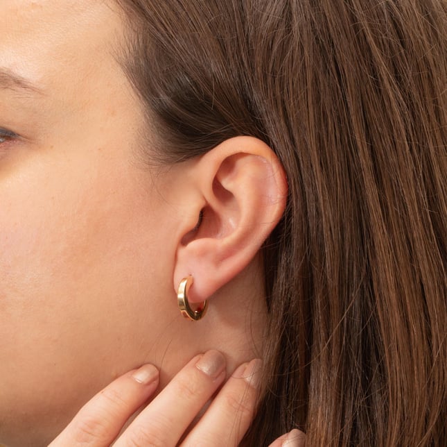 Cross Hoop Huggie Solid Gold Earring