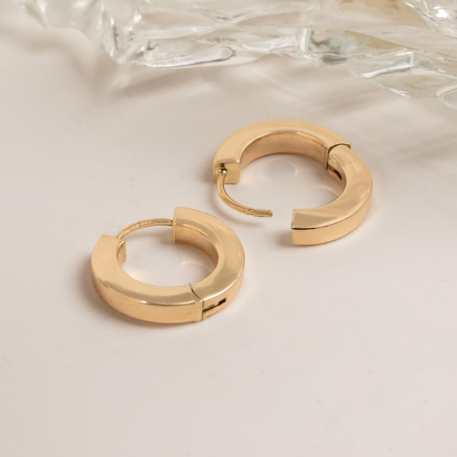 Cross Hoop Huggie Solid Gold Earring