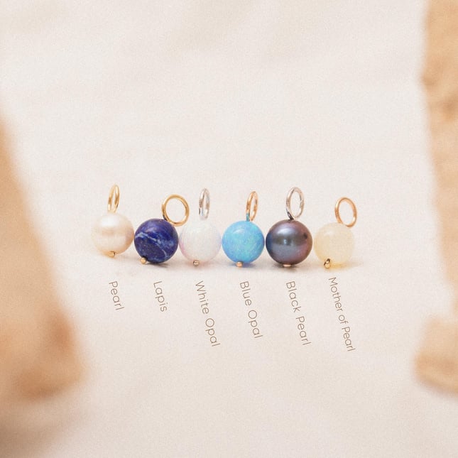 Lapis Opalit İnci Aytaşı Altın Kolye Ucu Charm