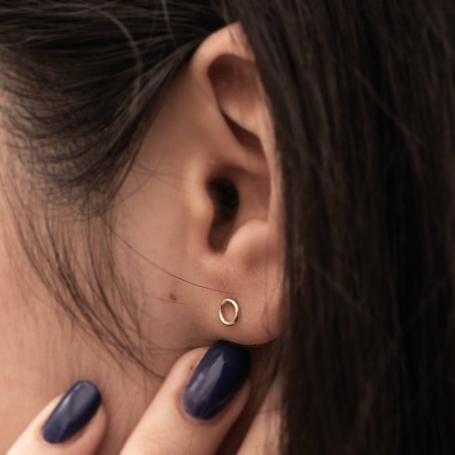 Circle Stud Hoop Solid Gold Earring