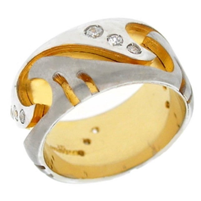 Two-Tone Wave Cutout Solid Gold Wedding Band