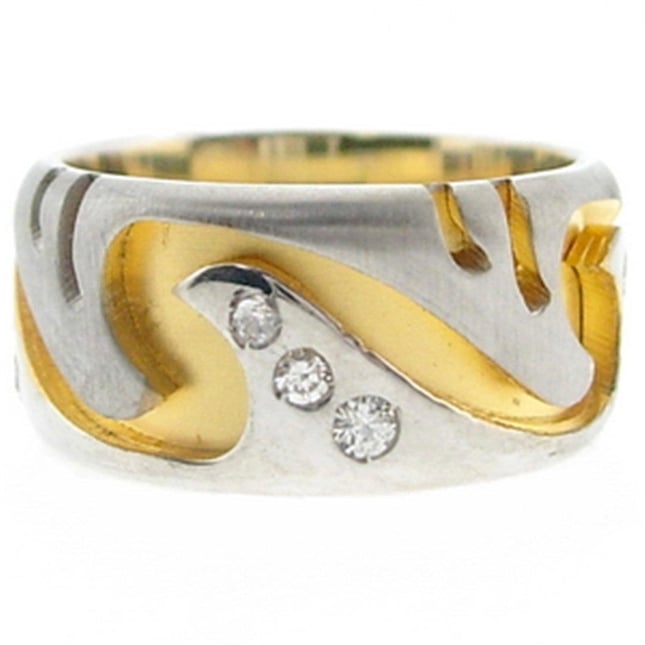 Two-Tone Wave Cutout Solid Gold Wedding Band